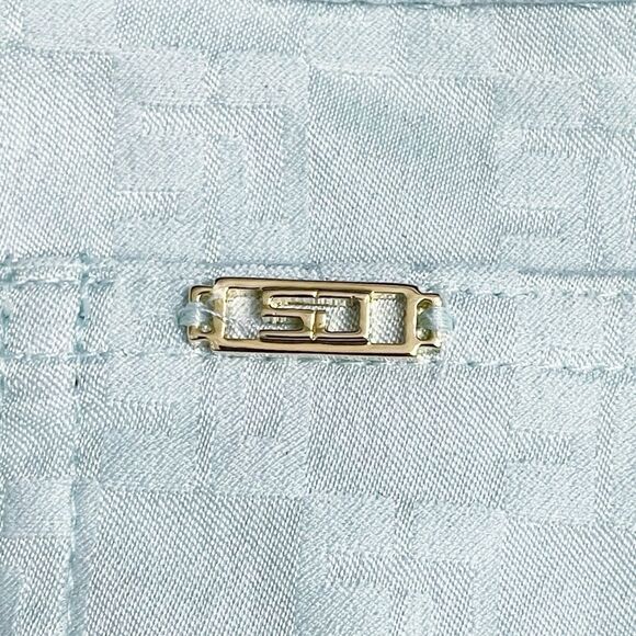 St. John Sport Aqua Blue Textured Pants Size 2 Straight Leg Logo Jacquard VTG - Picture 9 of 12